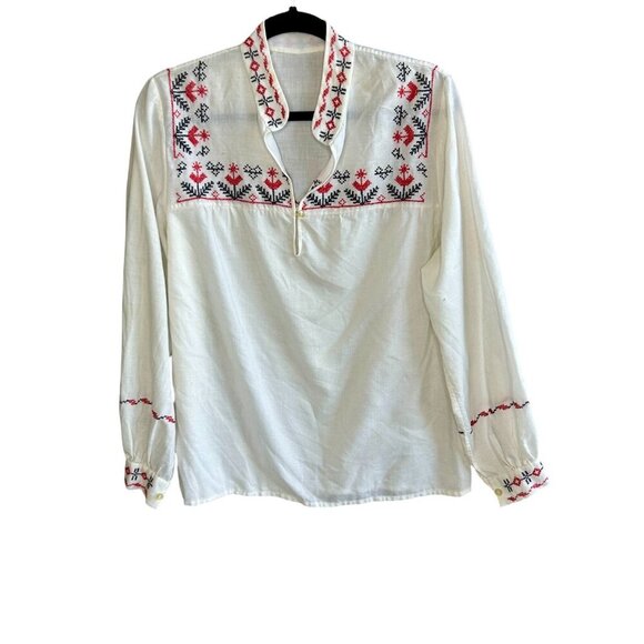 Romanian Vintage Hand Embroidered Cross Stitch Folk Peasant Blouse - Picture 1 of 10